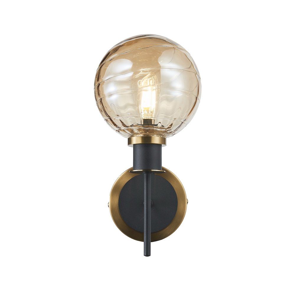Gem Collection 1Light Sconce with Amber Glass Black and Brushed Brass. Picture 2
