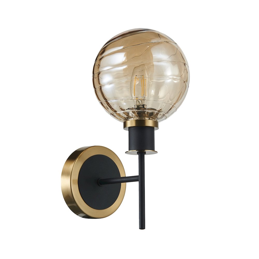 Gem Collection 1Light Sconce with Amber Glass Black and Brushed Brass. Picture 5
