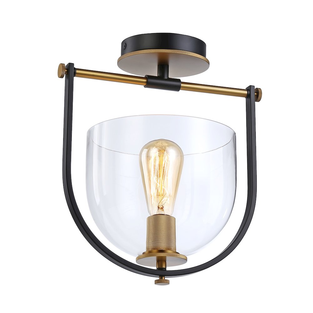 Cheshire Collection 1Light SemiFlush Mount, Black & Brass. Picture 2