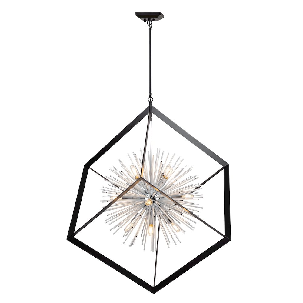 Sunburst 12 Light Chandelier (Matte Black & Chrome). Picture 4