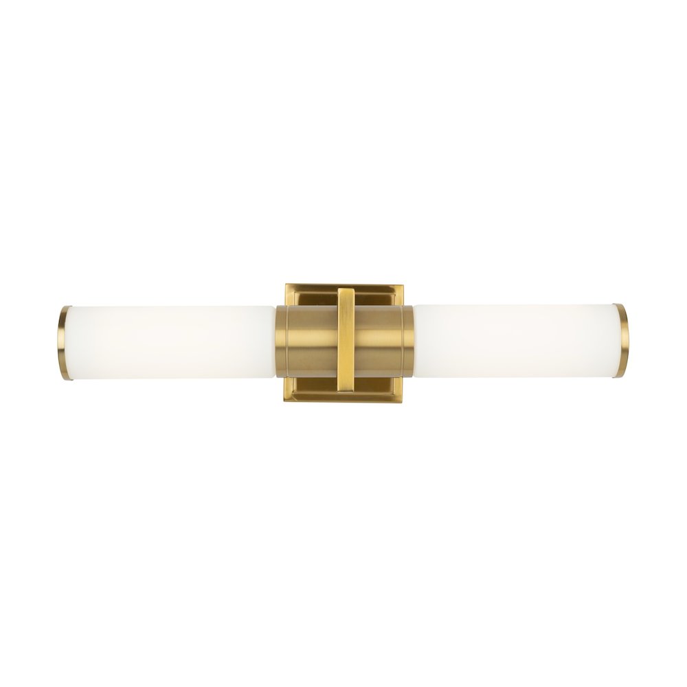 Positano Collection 2Light Bathroom Vanity Light Brushed Brass and White Glass. Picture 1