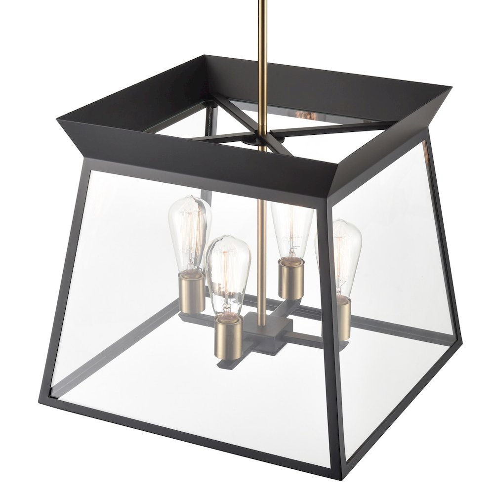 Lucian 4 Light Chandelier 18" Diameter Black and Brushed Brass. Picture 4