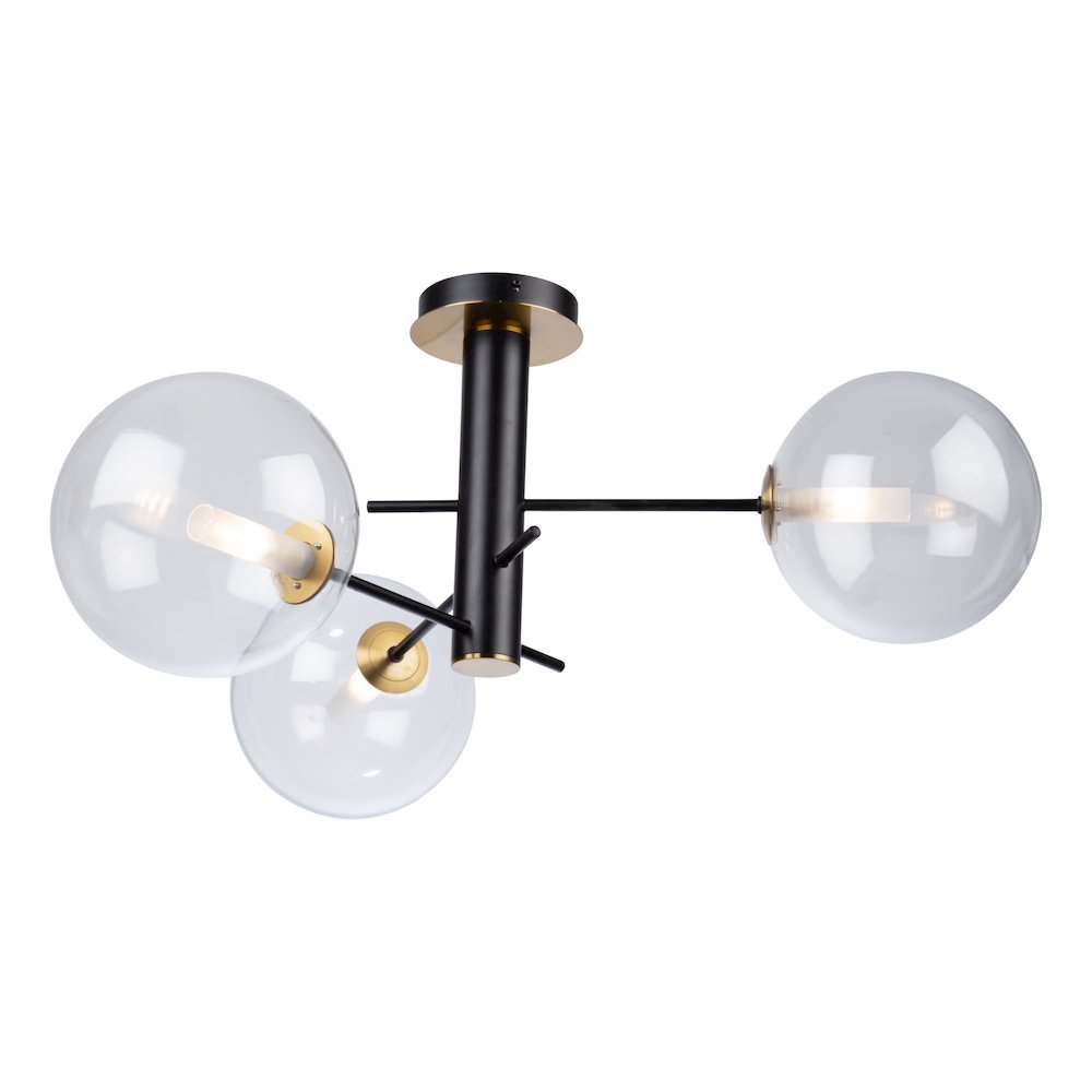 Aurelia Collection 3Light SemiFlush Mount, Matte Black & Brass. Picture 1