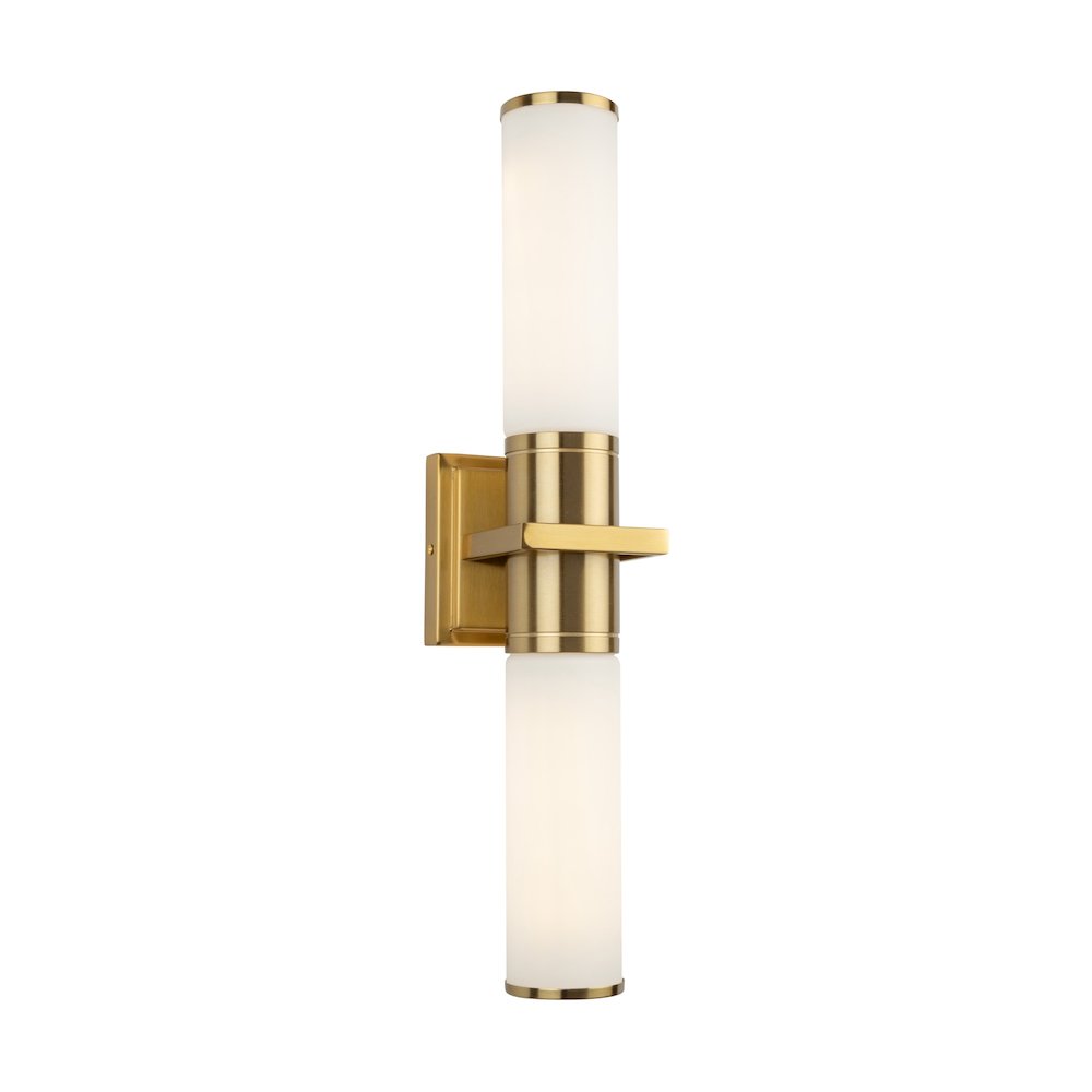 Positano Collection 2Light Bathroom Vanity Light Brushed Brass and White Glass. Picture 4