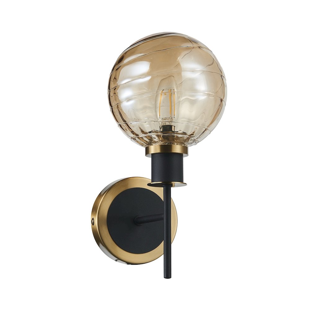 Gem Collection 1Light Sconce with Amber Glass Black and Brushed Brass. Picture 3