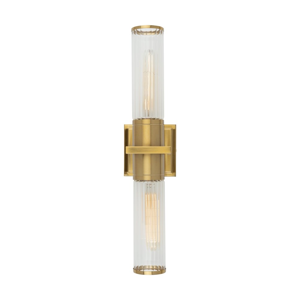Positano Collection 2Light Bathroom Vanity Light Brushed Brass and Clear Glass. Picture 2