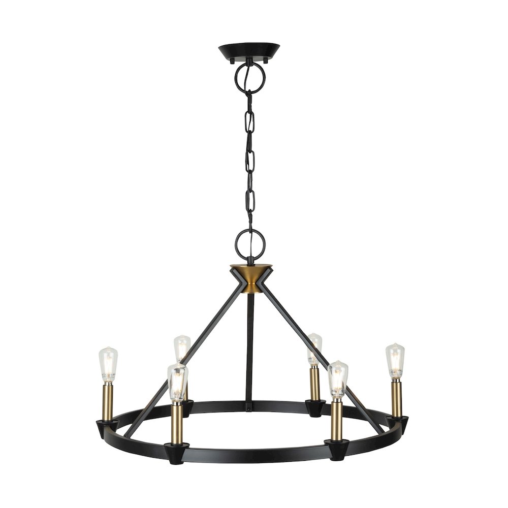 Notting Hill Collection 6Light Chandelier Black and Brushed Brass. Picture 1