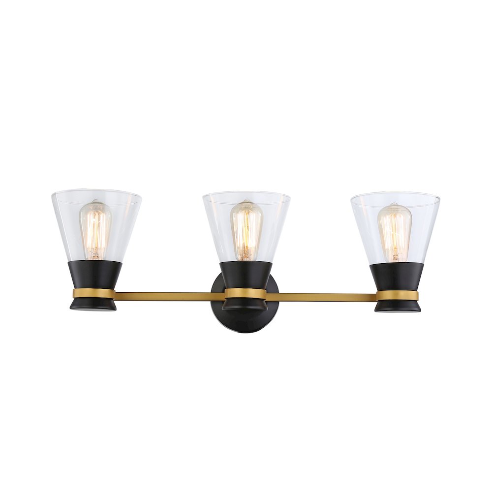 Kanata Collection 3Light Vanity Light, Black & Brushed Brass. Picture 4