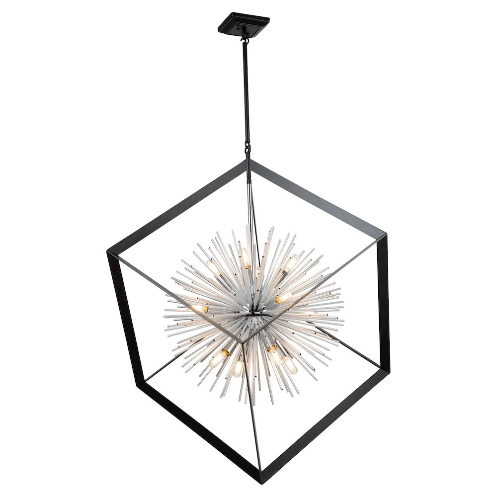Sunburst 12 Light Chandelier (Matte Black & Chrome). Picture 2