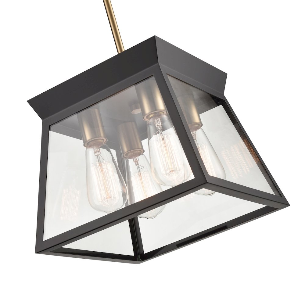 Lucian 4 Light Chandelier 12" Diameter Black and Brushed Brass. Picture 4