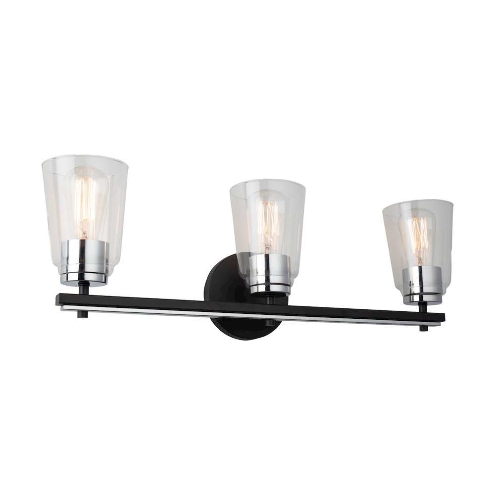 Essex Collection 3Light Bathroom Vanity Fixture Black and Chrome. Picture 1