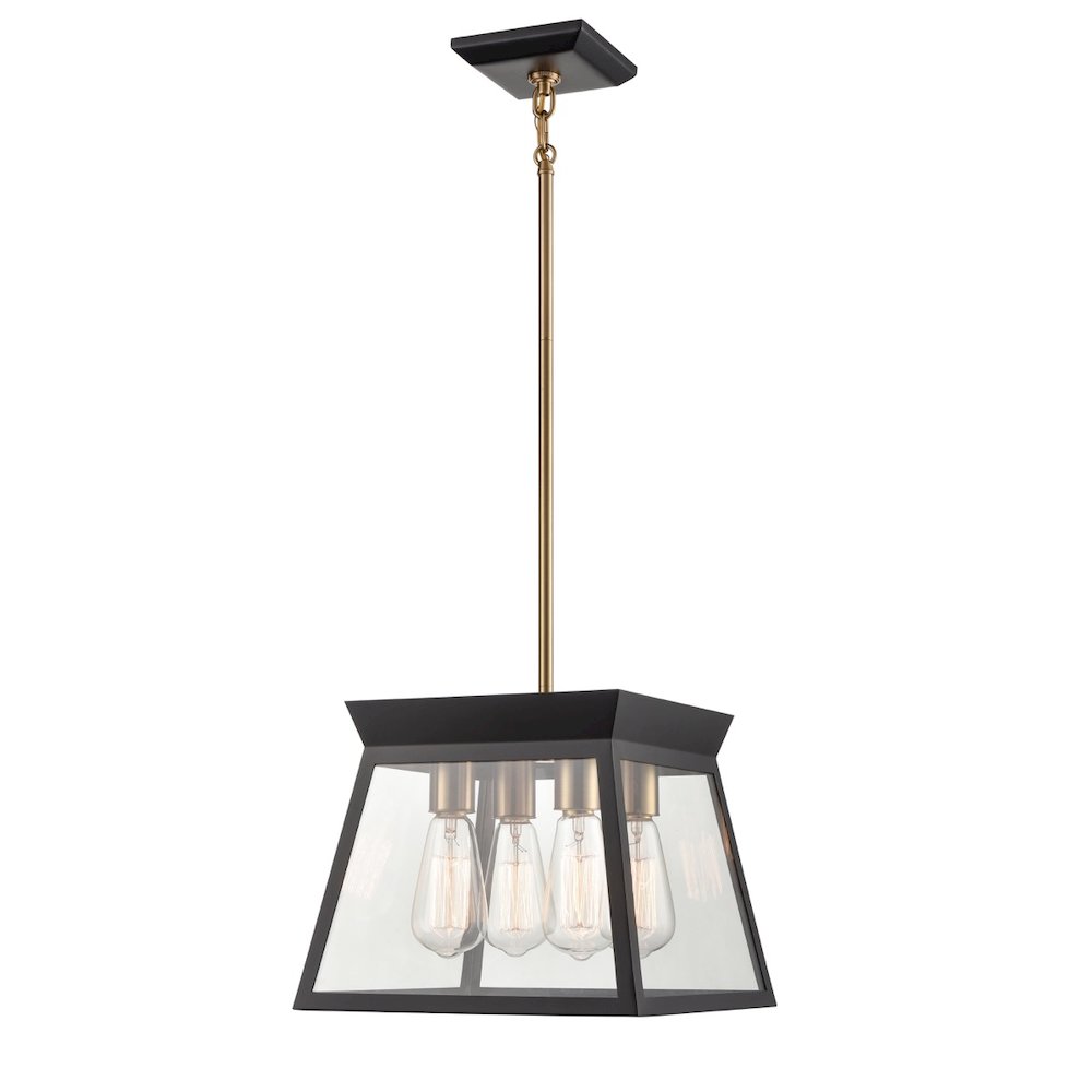 Lucian 4 Light Chandelier 12" Diameter Black and Brushed Brass. Picture 2