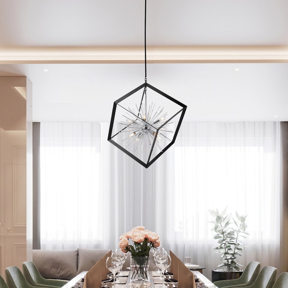 Sunburst  8 Light Chandelier (Matte Black & Chrome). Picture 8