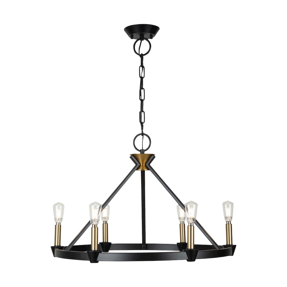 Notting Hill Collection 6Light Chandelier Black and Brushed Brass. Picture 5