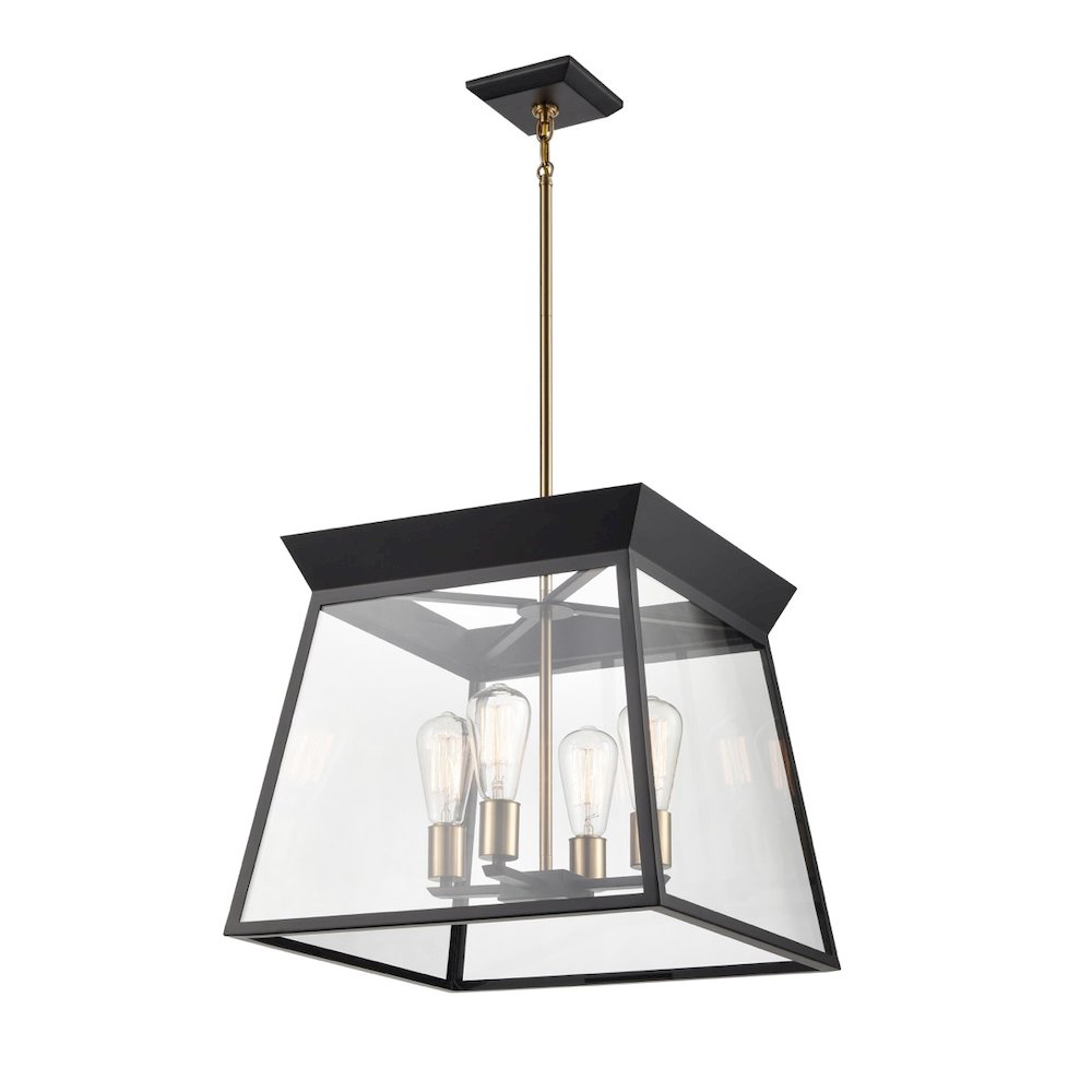 Lucian 4 Light Chandelier 18" Diameter Black and Brushed Brass. Picture 1