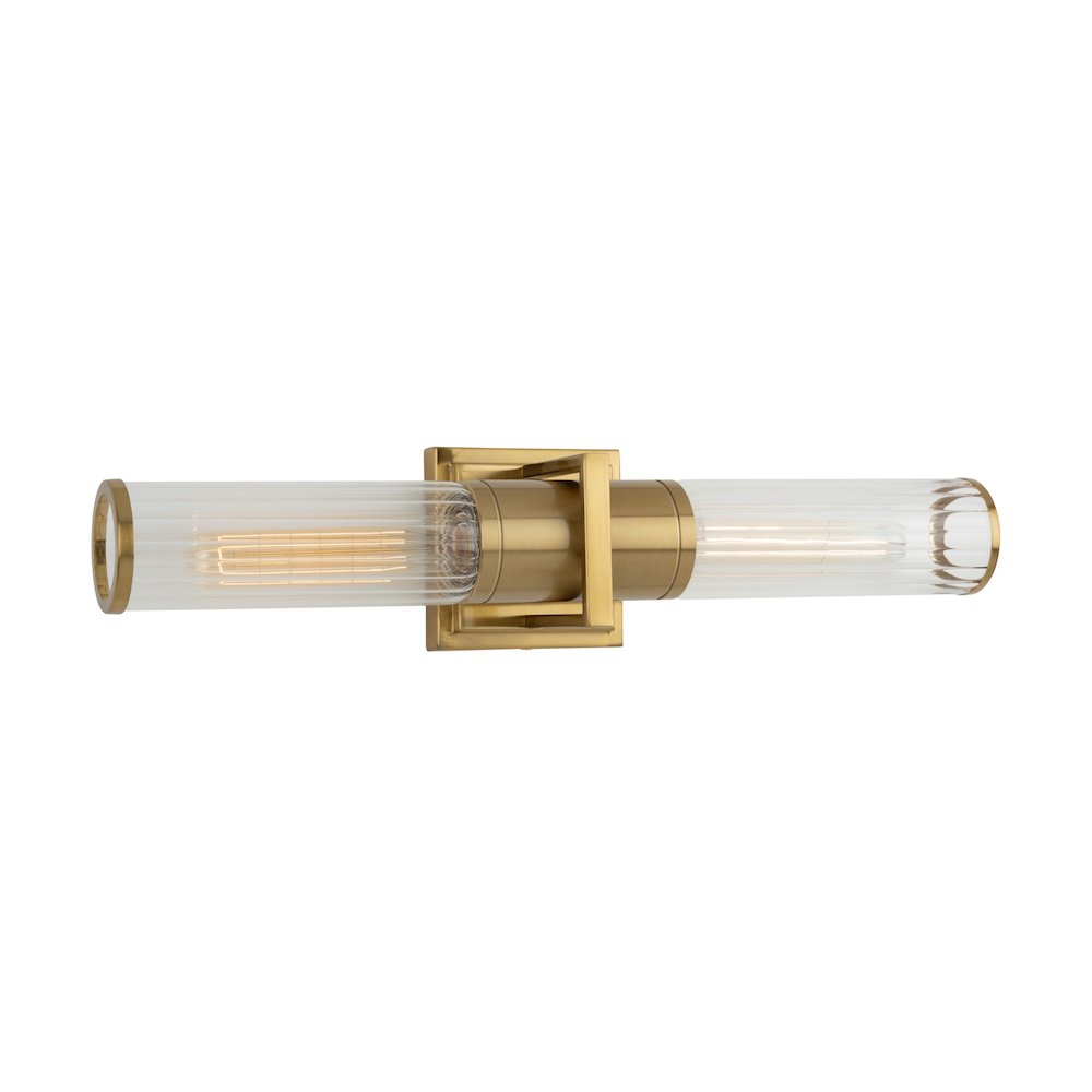 Positano Collection 2Light Bathroom Vanity Light Brushed Brass and Clear Glass. Picture 3