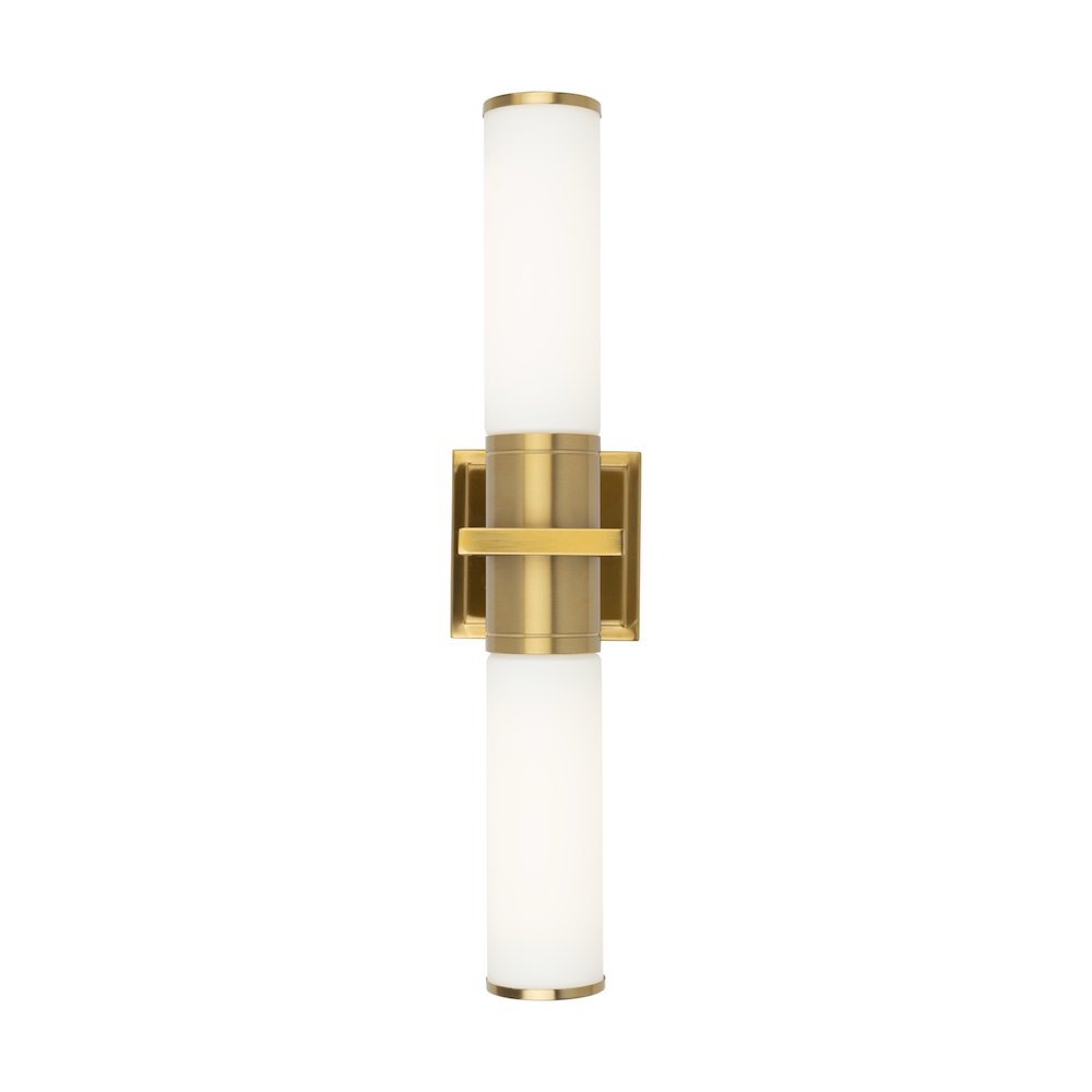 Positano Collection 2Light Bathroom Vanity Light Brushed Brass and White Glass. Picture 3