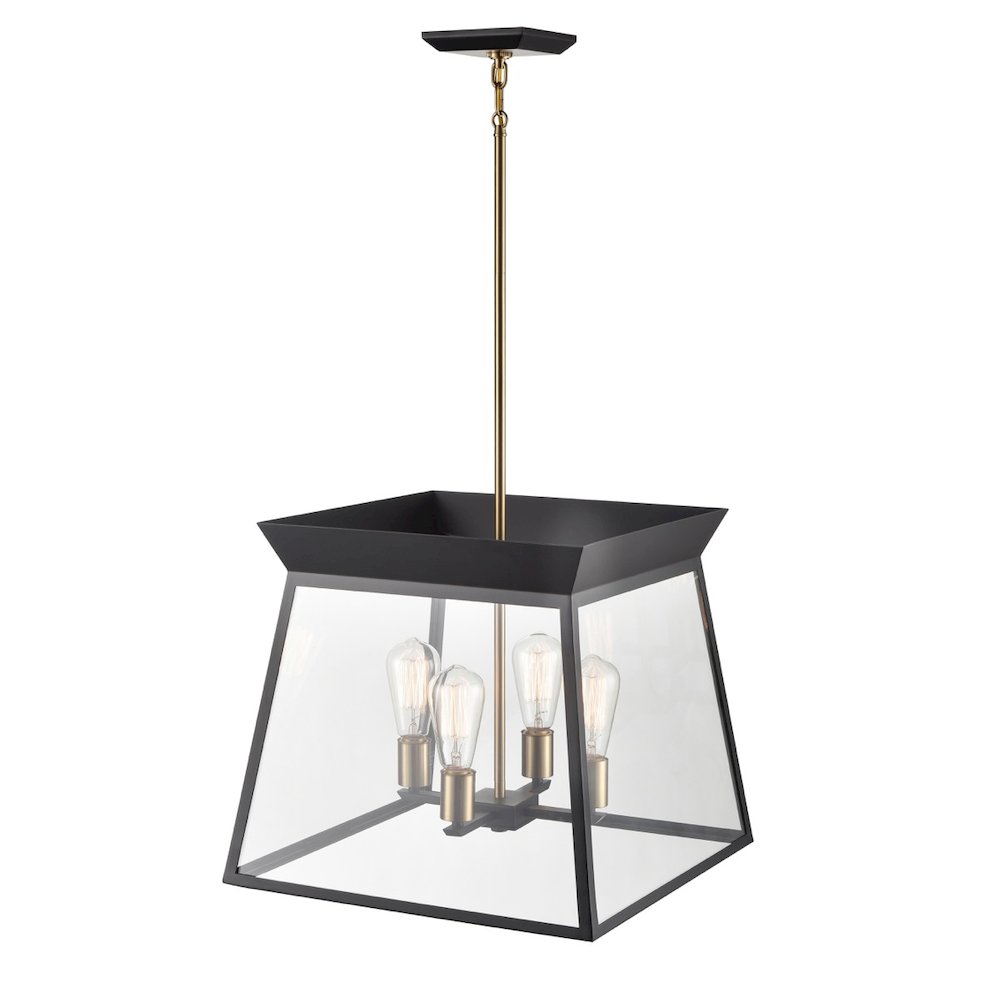 Lucian 4 Light Chandelier 18" Diameter Black and Brushed Brass. Picture 2
