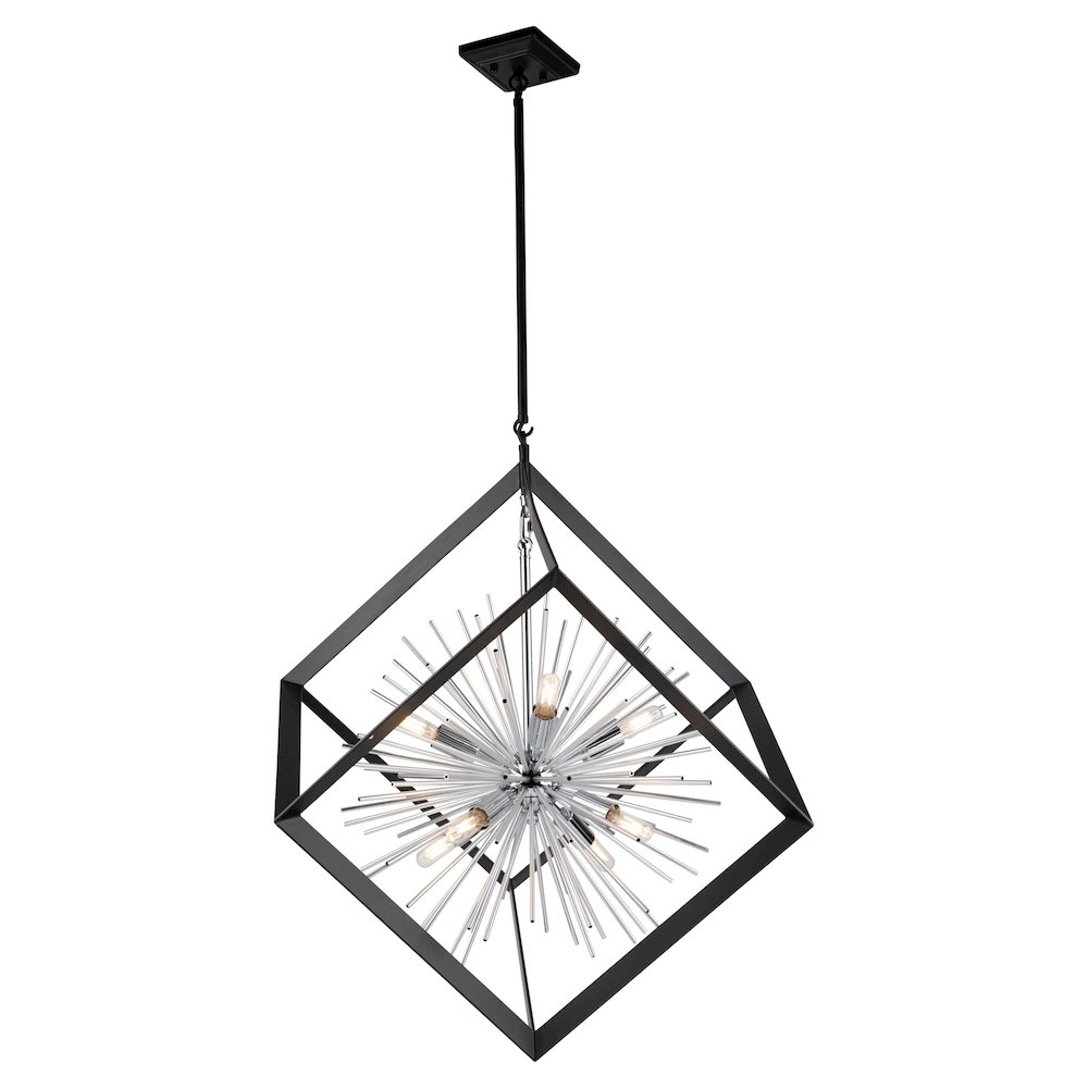 Sunburst  8 Light Chandelier (Matte Black & Chrome). Picture 2