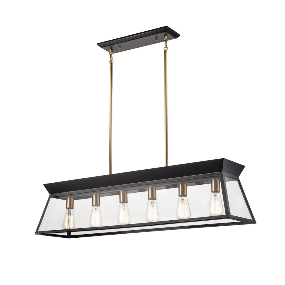 Lucian Linear Island Chandelier Black and Brushed Brass. Picture 1