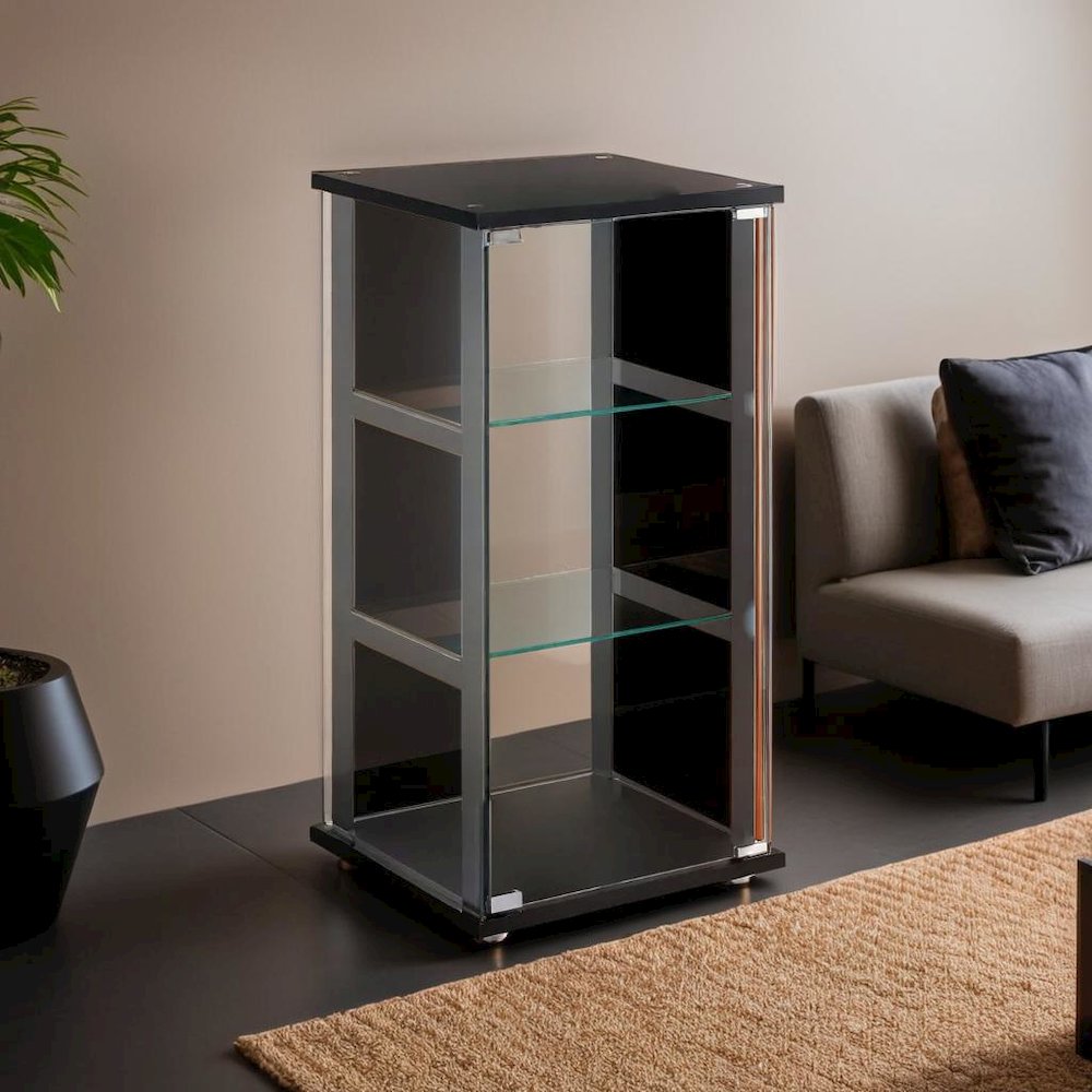 Stylish Black Glass Curio Cabinet with Three Shelves for Displaying Treasures. Picture 4