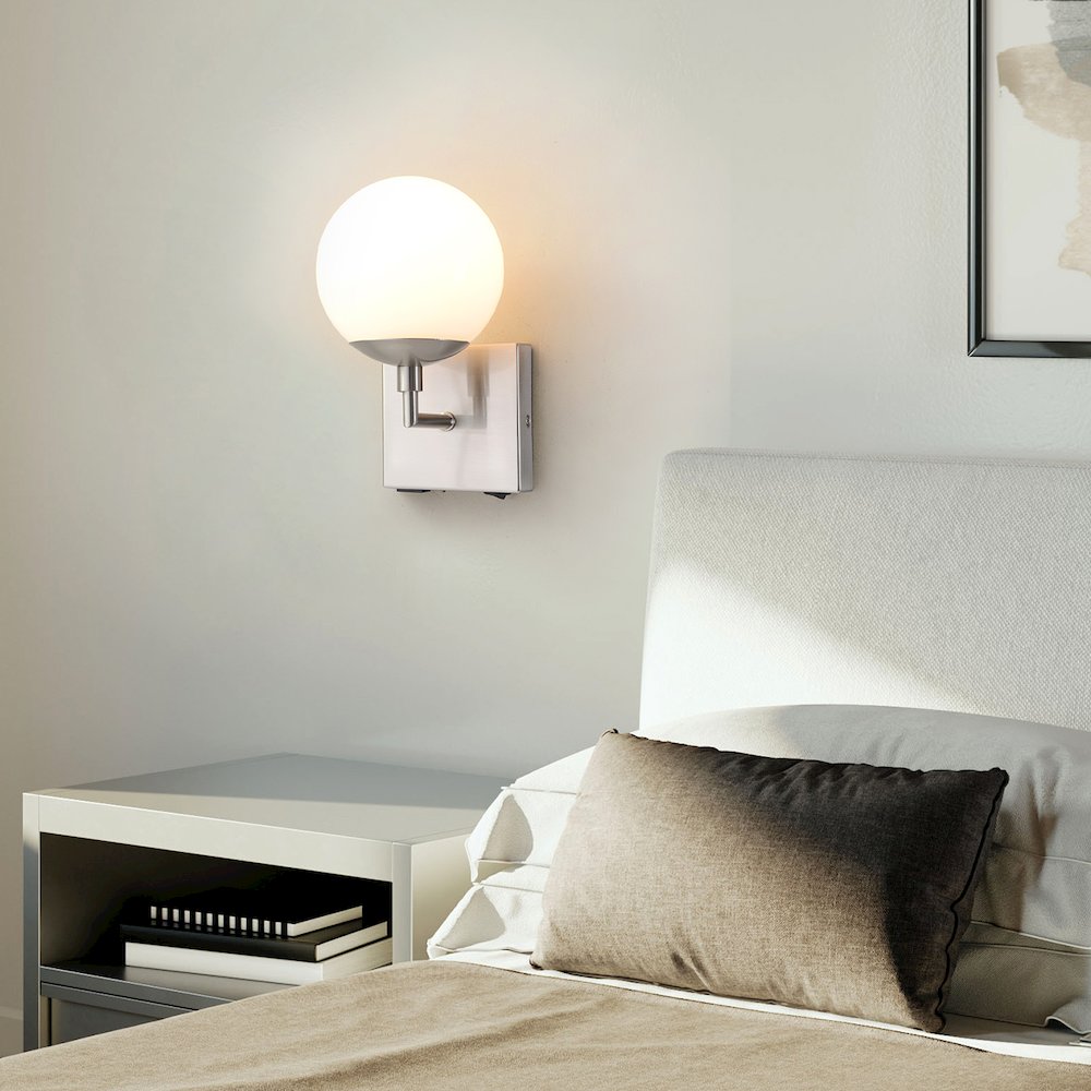 Globe Wall Sconce - 10'', Satin Nickel, Plug-in, Rocker Switch. Picture 3