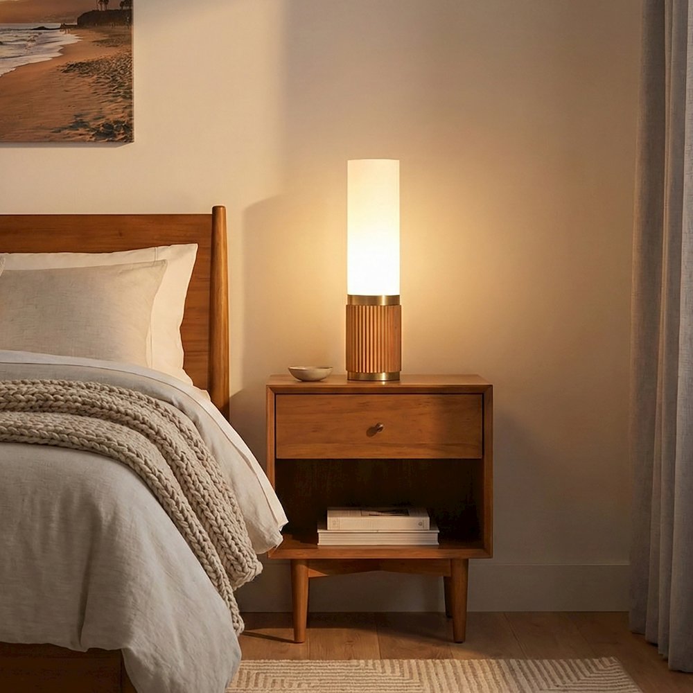 Tambo Cylindro 18" Petite Accent Table Lamp, Natural Ash, Weathered Brass. Picture 3