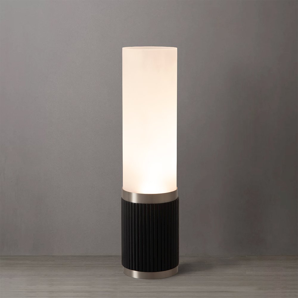 Tambo Cylindro 18" Petite Accent Table Lamp - Black Oak, Satin Nickel, Frosted. Picture 2