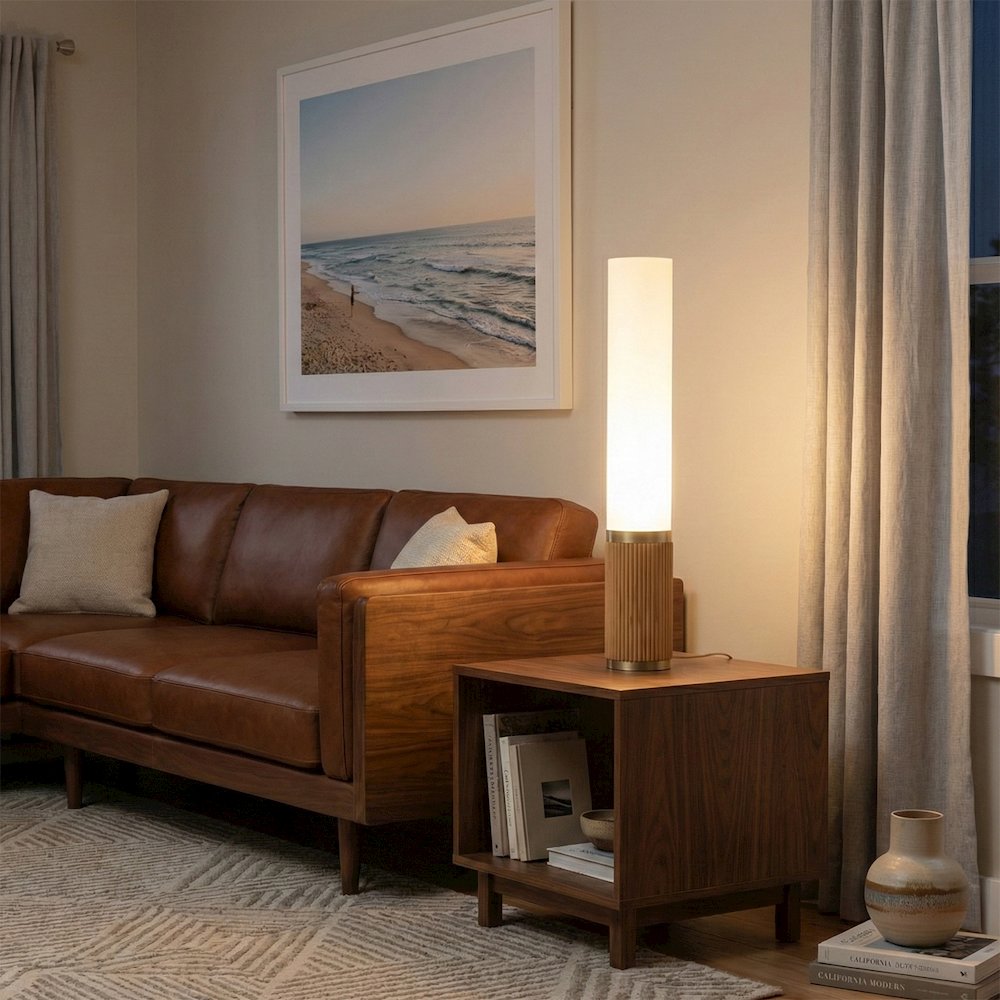 Tambo Cylindro, 29" Accent Table Lamp, Natural Ash, Weathered Brass, Frosted. Picture 3