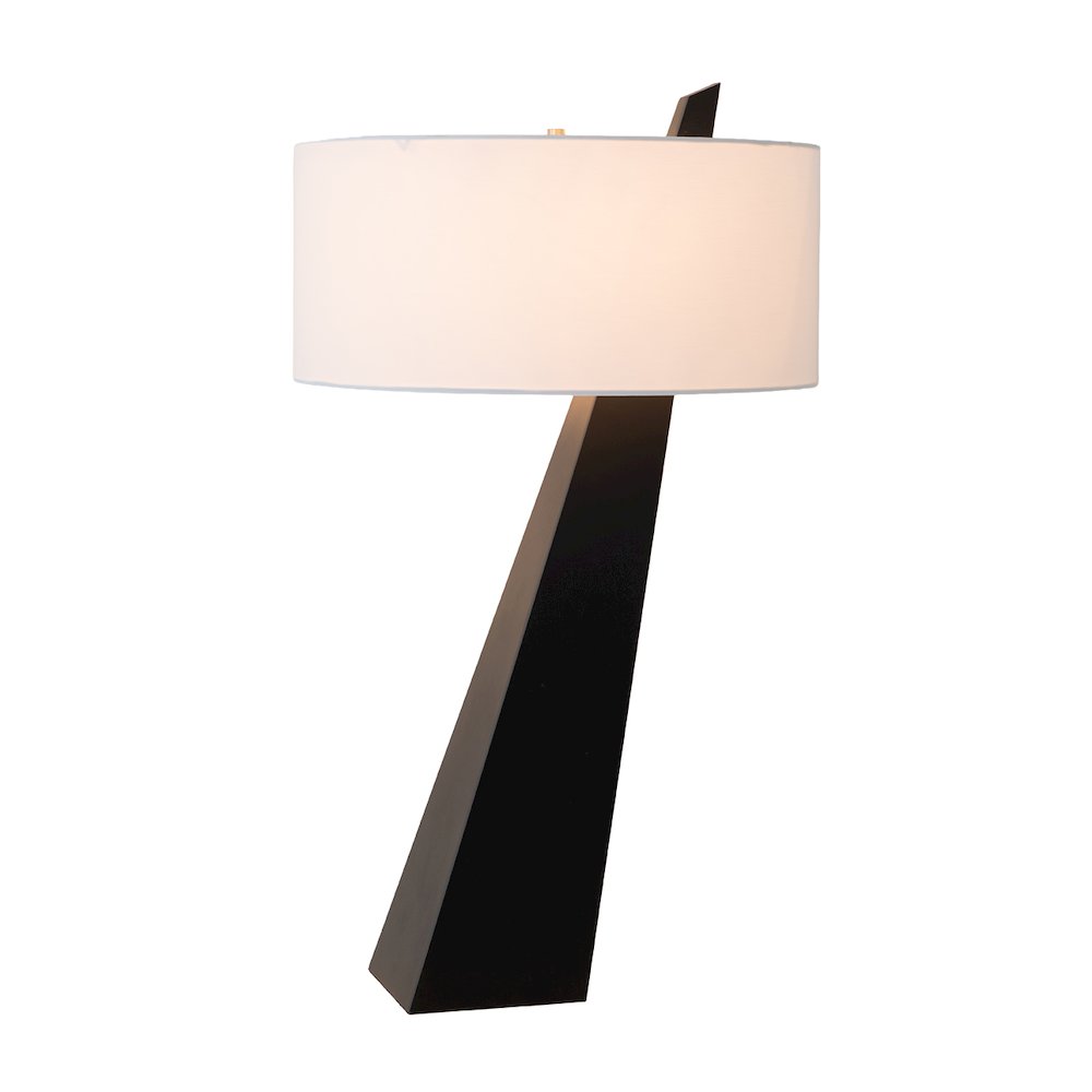 Obelisk Premium Quality Table Lamp, Black Oak, Satin Nickel, White Cotton-Linen. Picture 1