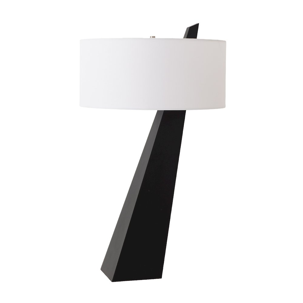 Obelisk Premium Quality Table Lamp, Black Oak, Satin Nickel, White Cotton-Linen. Picture 8
