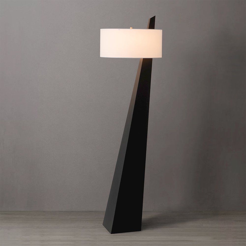 Obelisk 63" Black Oak Floor Lamp, Black Oak Finish, Satin Nickel, White. Picture 2