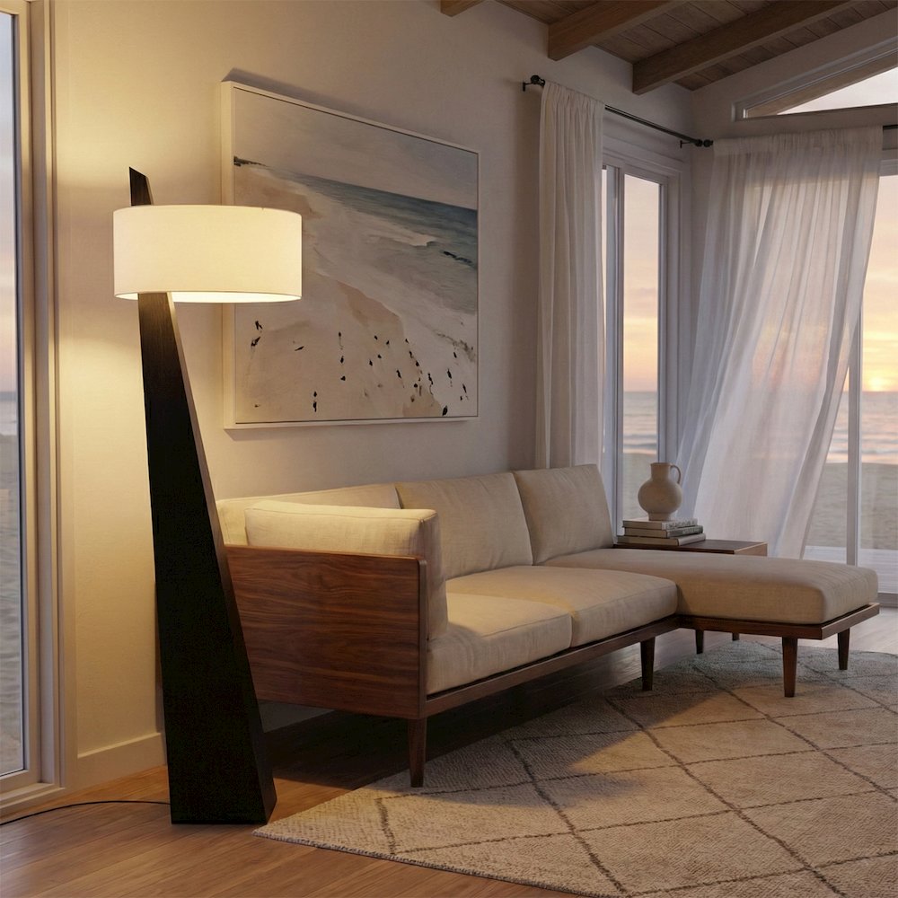 Obelisk 63" Black Oak Floor Lamp, Black Oak Finish, Satin Nickel, White. Picture 3
