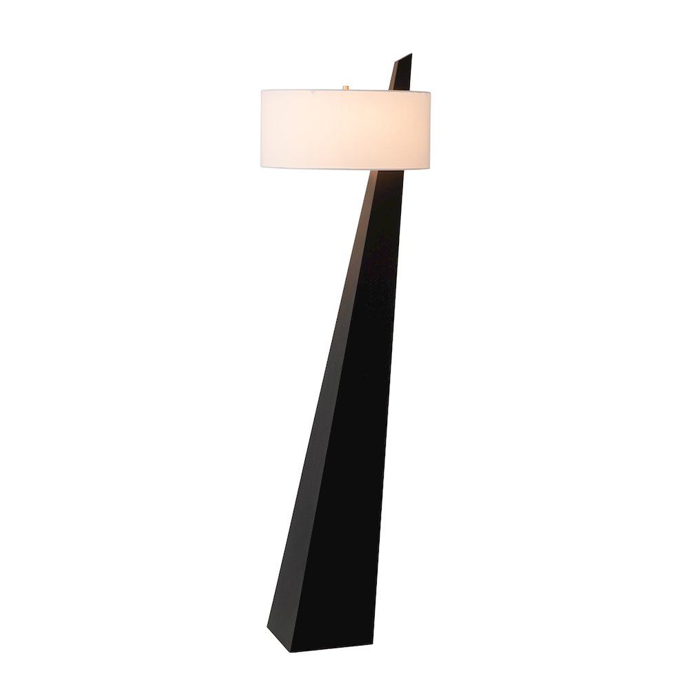 Obelisk 63" Black Oak Floor Lamp, Black Oak Finish, Satin Nickel, White. Picture 1