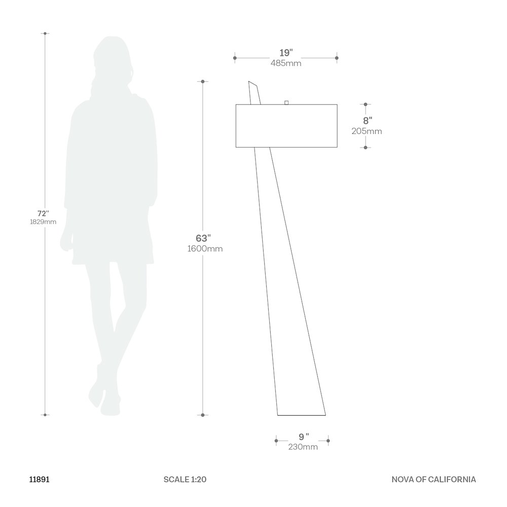 Obelisk 63" Black Oak Floor Lamp, Black Oak Finish, Satin Nickel, White. Picture 6