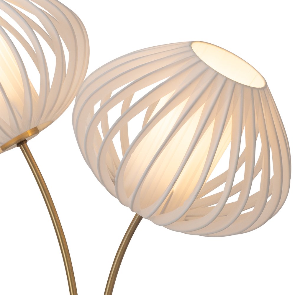 Bloom 2-Light Table Lamp - Weathered Brass, White Marble Base, White Satin Shade. Picture 5
