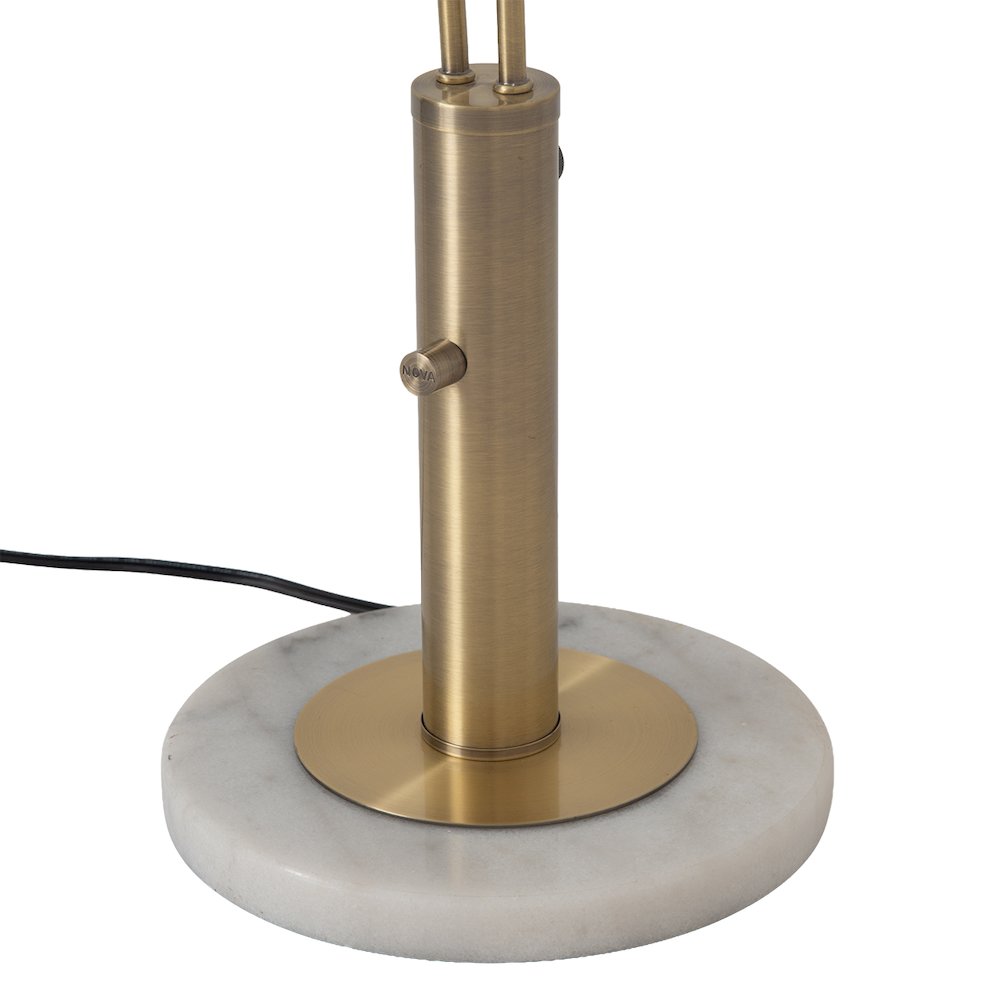 Bloom 2-Light Table Lamp - Weathered Brass, White Marble Base, White Satin Shade. Picture 7