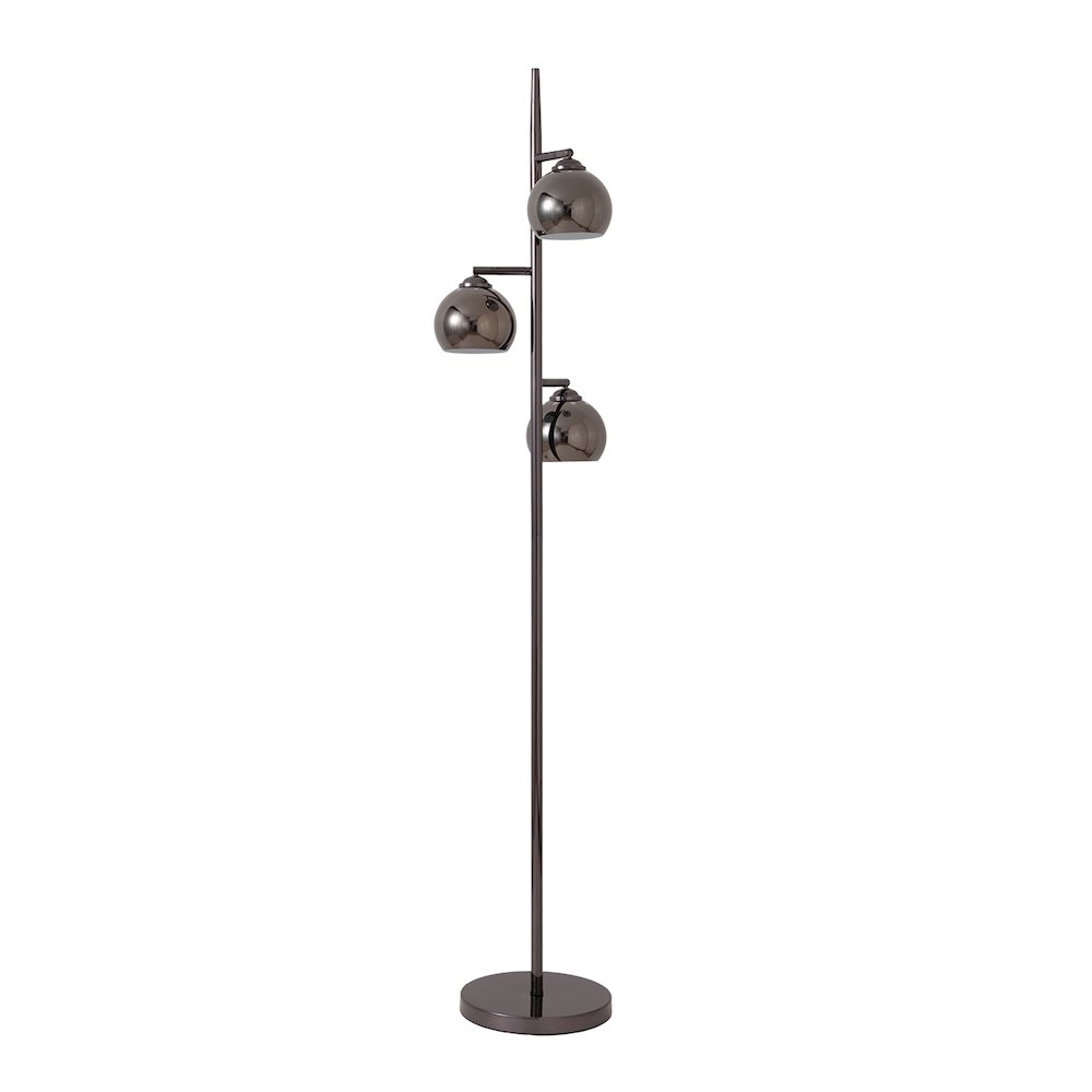 Triplet Floor 3-Light Lamp - Black Nickel Steel, Black Marble Base, Black. Picture 1