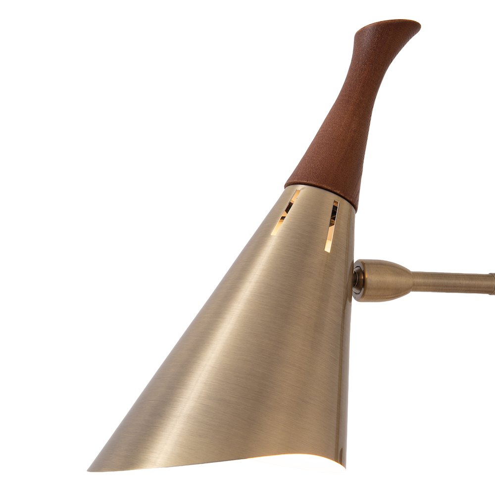 Encinitas 3-Light Tree Floor Lamp - Weathered Brass, Wood Shade Detail with. Picture 3