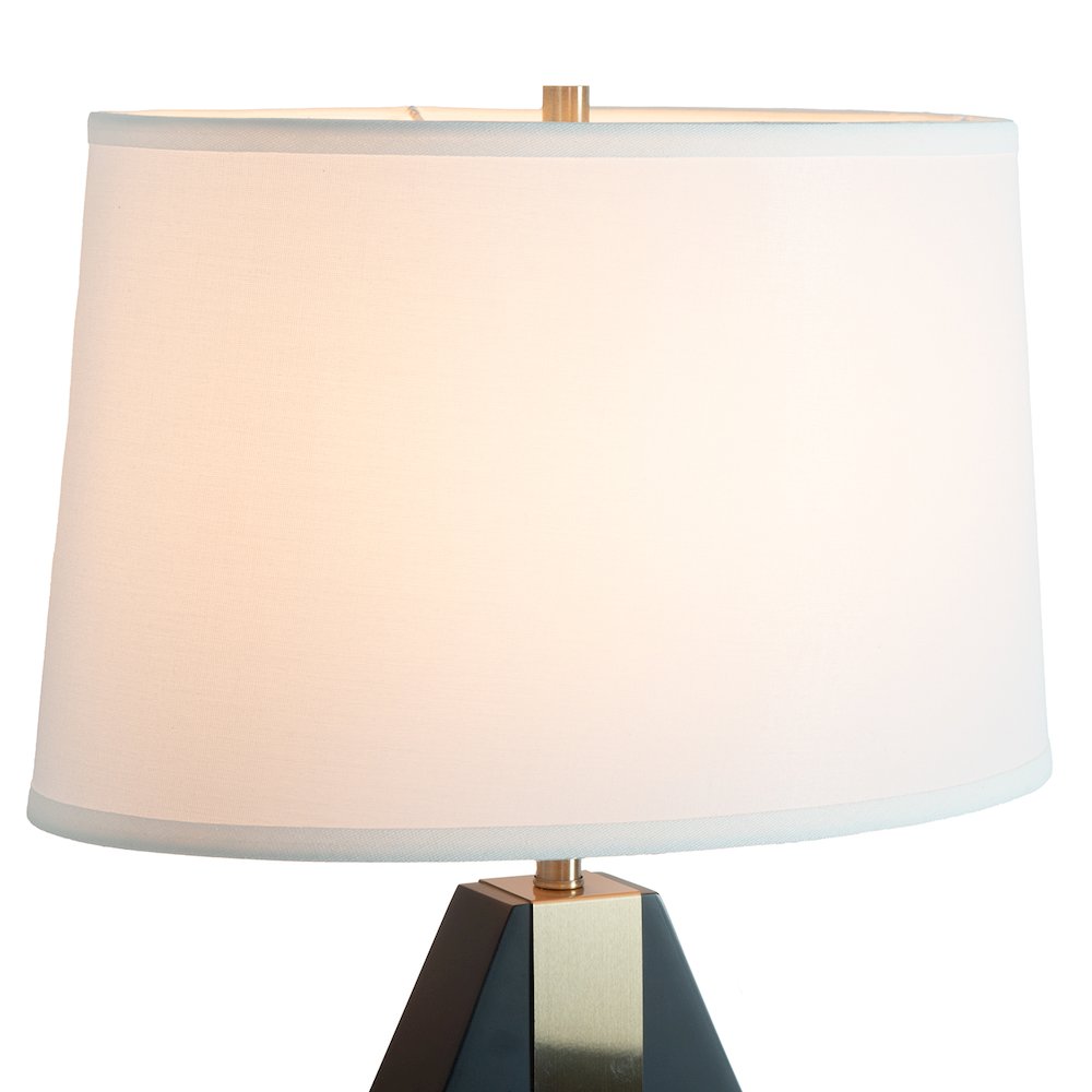 Pearson Table Lamp - Ebony Wood, Weathered Brass, White Cotton-Linen Shade. Picture 3