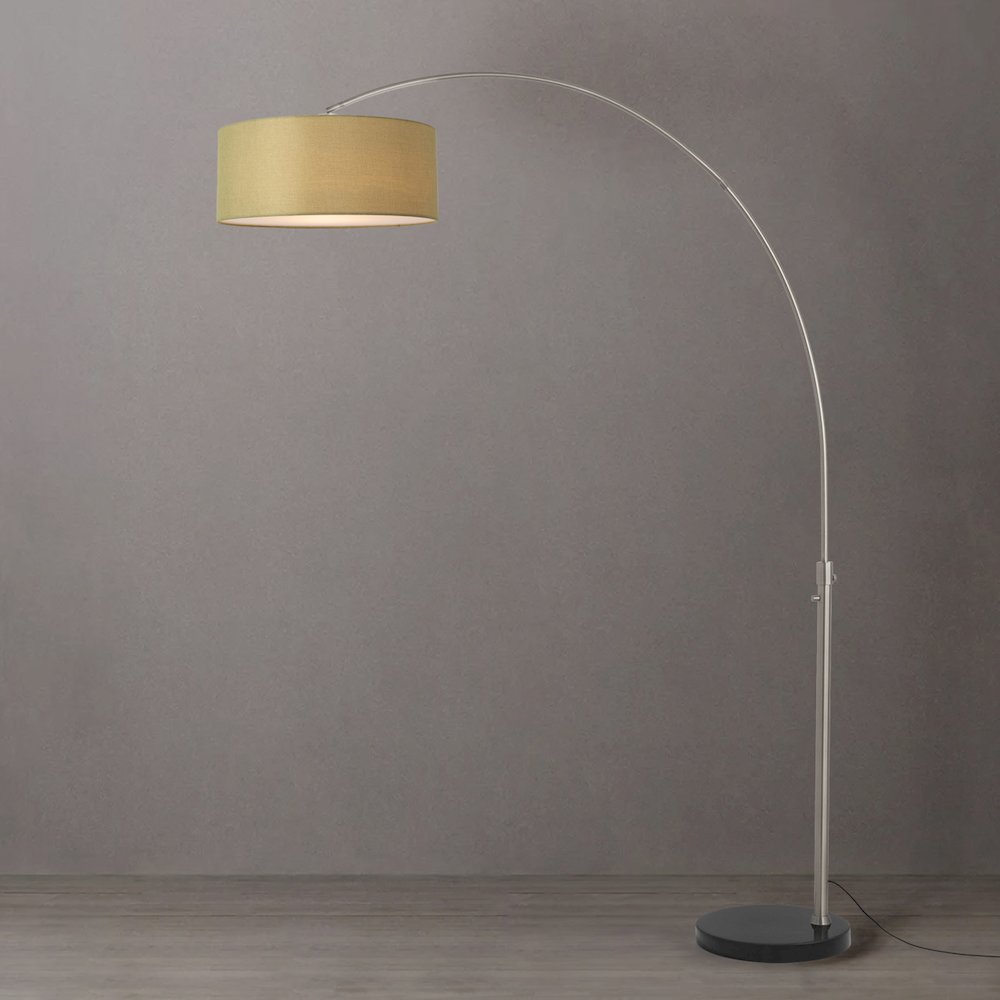 Float 92"H 1-Light Arc Lamp, Avocado Linen Shade, Black Marble Base, Satin. Picture 3