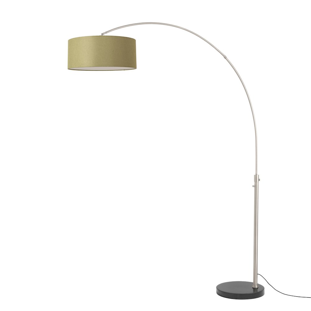 Float 92"H 1-Light Arc Lamp, Avocado Linen Shade, Black Marble Base, Satin. Picture 1