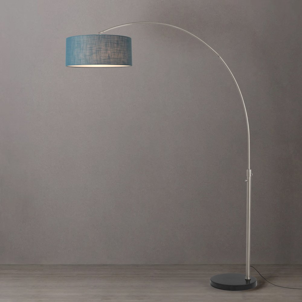 Float 92"H 1-Light Arc Lamp, Pool Blue Linen Shade, Black Marble Base, Satin. Picture 3