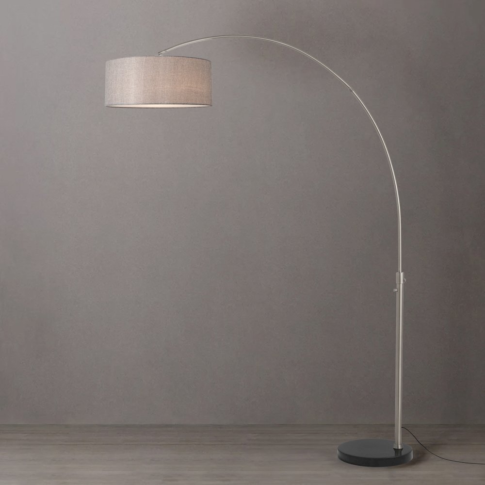 Float 92"H 1-Light Arc Lamp, Cashmere Gray Linen Shade, Black Marble Base. Picture 3