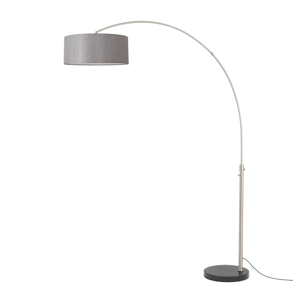 Float 92"H 1-Light Arc Lamp, Cashmere Gray Linen Shade, Black Marble Base. Picture 1