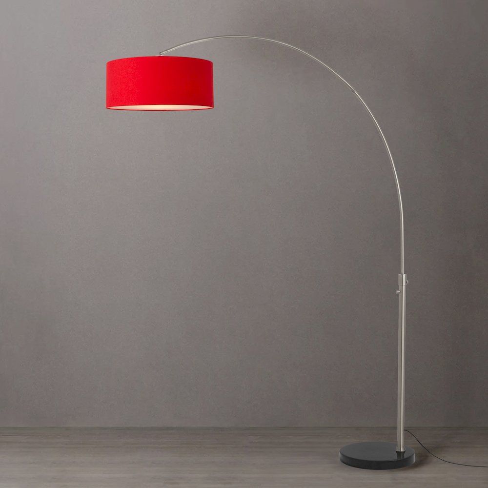 Float 92"H 1-Light Arc Lamp, Crimson Red Linen Shade, Black Marble Base, Satin. Picture 3