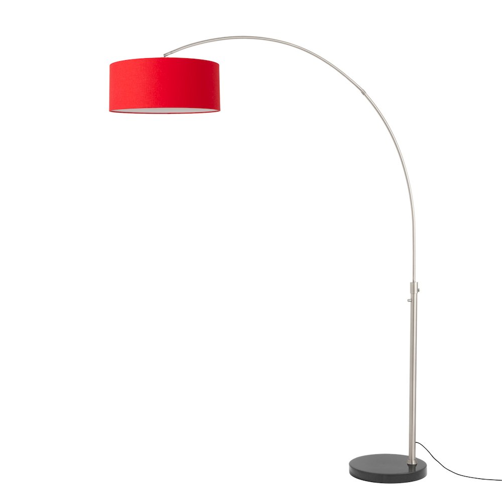 Float 92"H 1-Light Arc Lamp, Crimson Red Linen Shade, Black Marble Base, Satin. Picture 1
