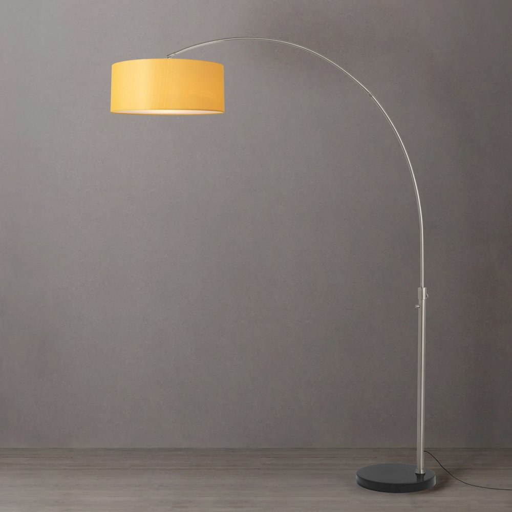 Float 92"H 1-Light Arc Lamp, Mustard Linen Shade, Black Marble Base, Satin. Picture 3