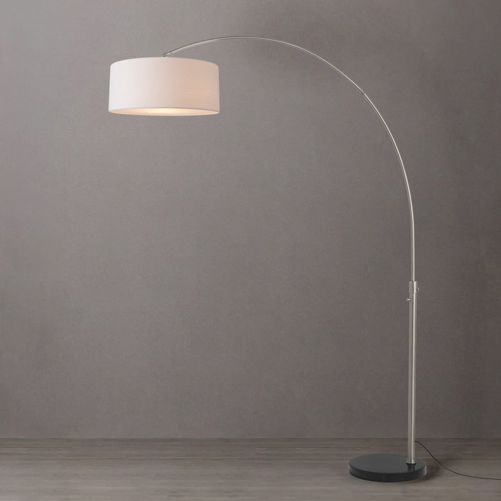 Float 92" Arc Lamp - Satin Nickel, Black Marble Base, White Linen Shade. Picture 3
