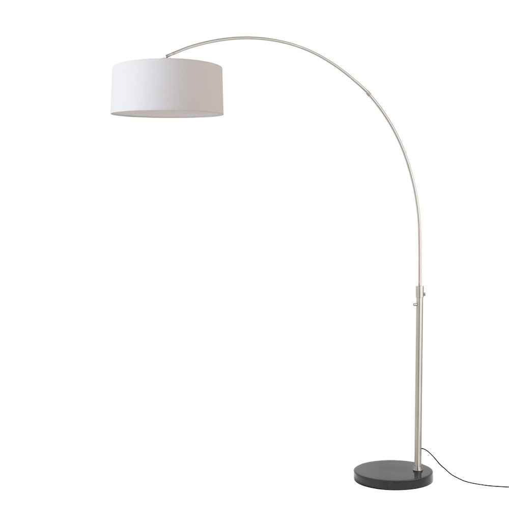 Float 92" Arc Lamp - Satin Nickel, Black Marble Base, White Linen Shade. Picture 1